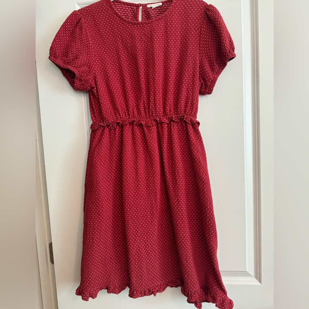 Tea n Rose Brick Red Polka Dot Cap Sleeve Ladies Dress Sz M